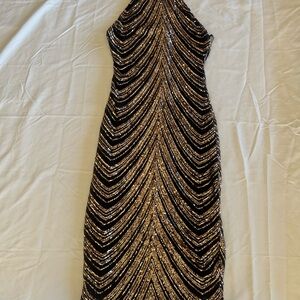 Premier Black and Gold Strapless Dress